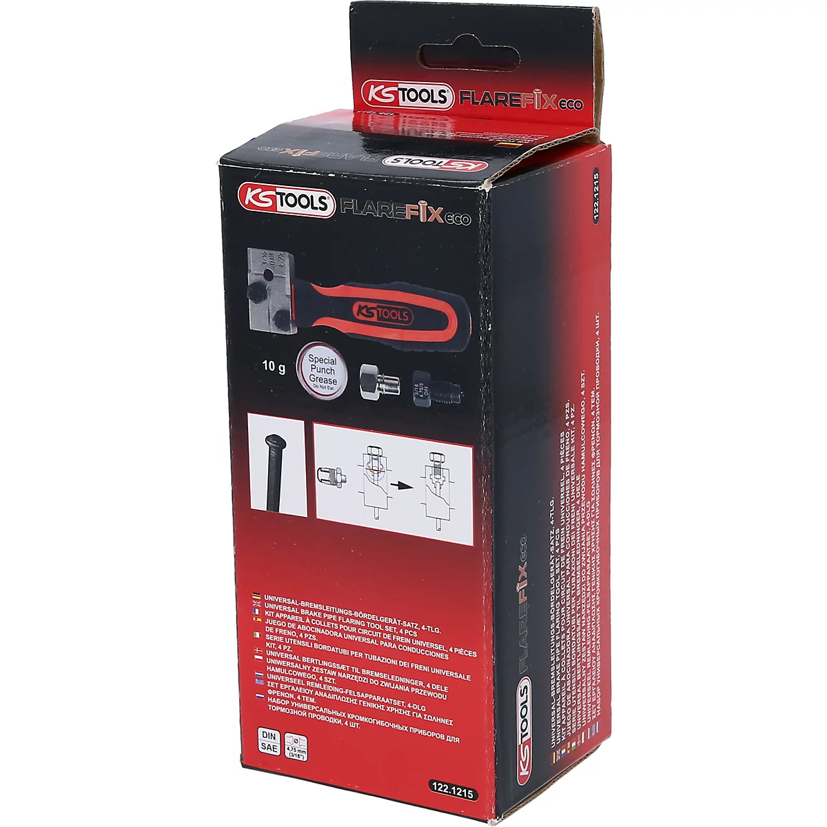 Produktverpackung, darauf ist der Name 'KS Tools FLAREfix eco' und Werkzeug abgebildet.